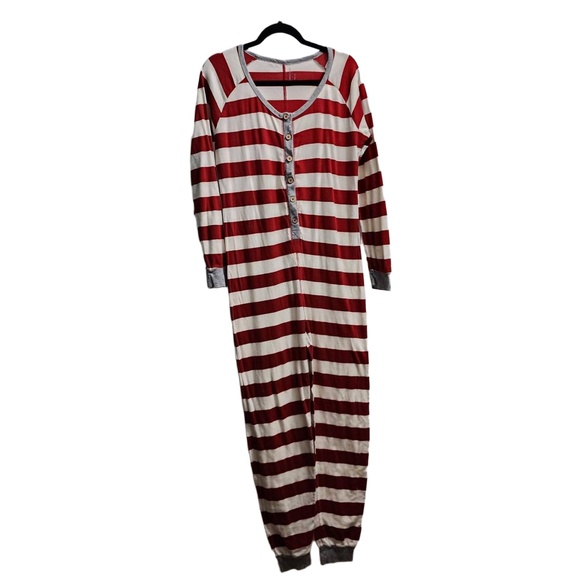 Burts Bees Baby‎ Sleepwear Womens Size Large Red White Onesie Button Front - Picture 1 of 6